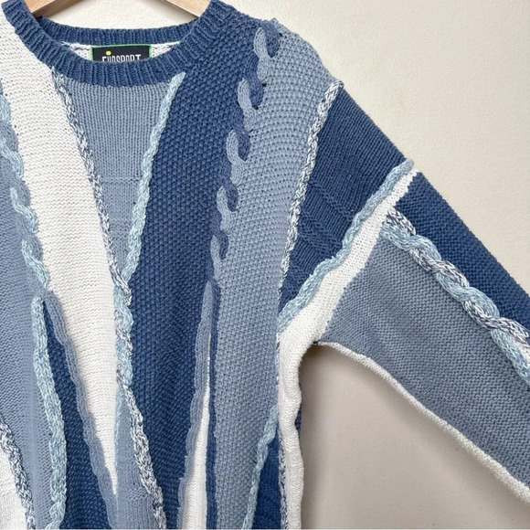 Funsport Womens Large Chunky Blue White Color Mix Ramie Sweater - Picture 7 of 16